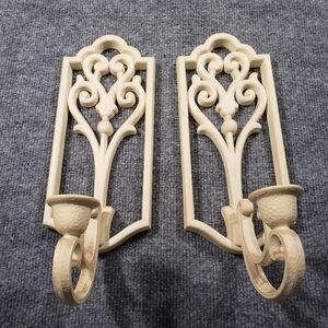 Vintage Homco Wall Mount Sconce Set Of 2 Candle Holder Scroll Design 1980s